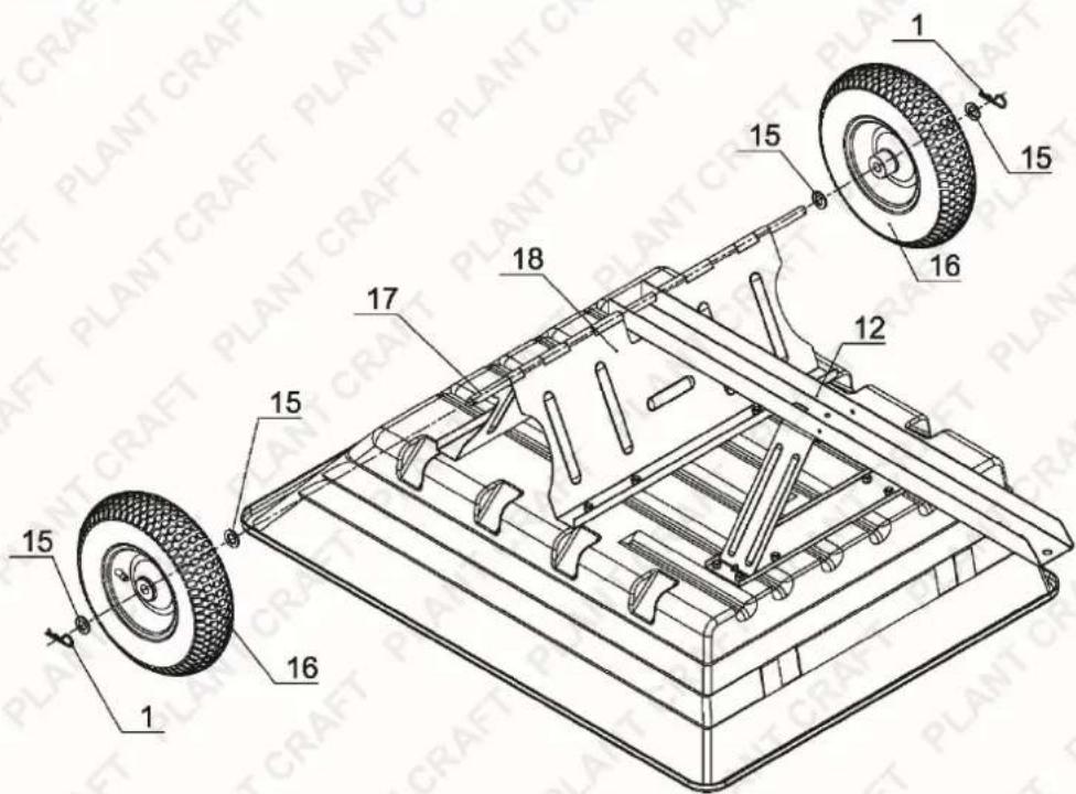 Technical diagram of a vehicle chassis with numbered components and tire assembly details