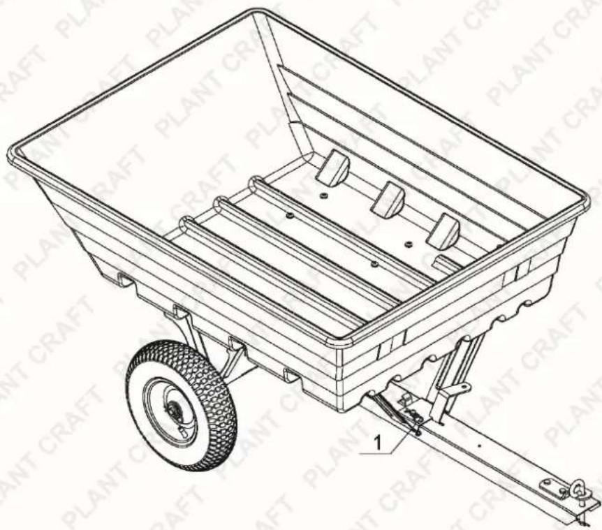 Technical line drawing of a wheeled cart with wheels and handle, no text or symbols present