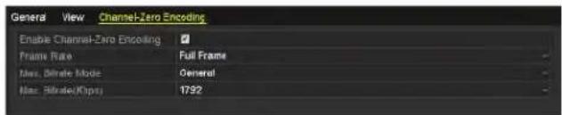 General View Channel-Zero Encoding Enable Channel-Zero Encoding ✓ Frame Rate Full Frame Max. Bitrate Mode General Max. Bitrate/Video 1792