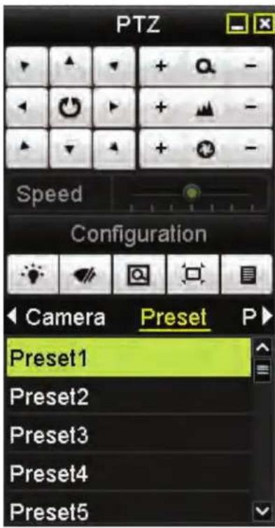 PTZ Speed Configuration Camera Preset P Preset1 Preset2 Preset3 Preset4 Preset5