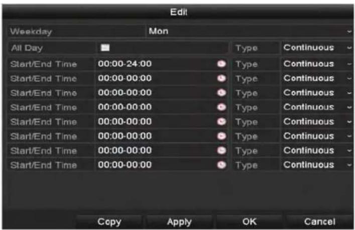 Edit Weekday Mon All Day Type Continuous Start/End Time 00:00-24:00 Type Continuous Start/End Time 00:00-00:00 Type Continuous Start/End Time 00:00-00:00 Type Continuous Start/End Time 00:00-00:00 Type Continuous Start/End Time 00:00-00:00 Type Continuous Start/End Time 00:00-00:00 Type Continuous Start/End Time 00:00-00:00 Type Complete Copy Apply OK Cancel