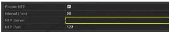 Enable NTP Interval (min) 60 NTP Server NTP Port 123