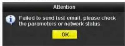 Attention Failed to send test email, please check the parameters or network status OK