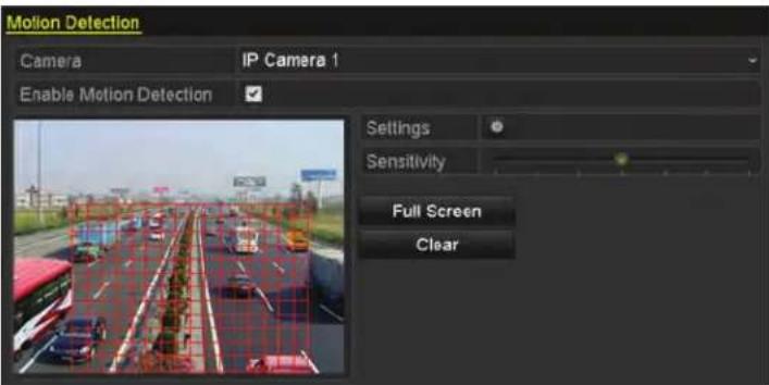 Motion Detection Camera IP Camera 1 Enable Motion Detection Settings Sensitivity Full Screen Clear
