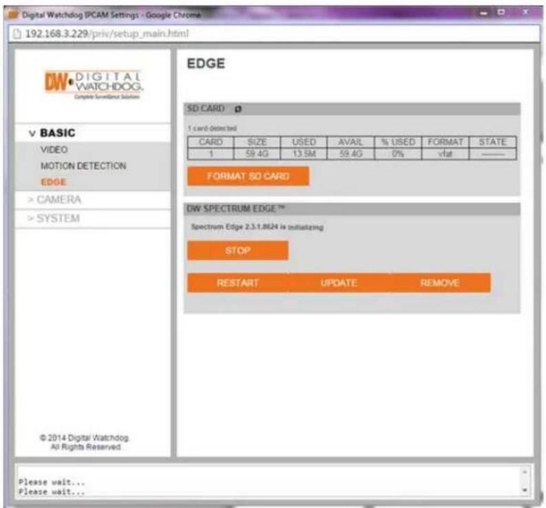 Digital Watchdog MegaPix CaaS DWCA-VF25WIR4-64 - Setup > Basic > Edge > DW Spectrum CaaS™ - 3