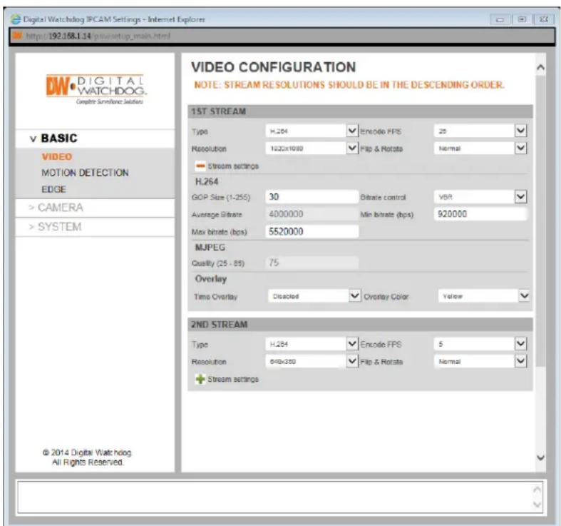 Digital Watchdog MegaPix CaaS DWCA-VF25WIR4-64 - Setup > Basic > Video - 1