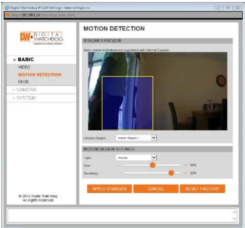 Digital Watchdog MegaPix CaaS DWCA-VF25WIR4-64 - Setup > Basic > Motion Detection - 1