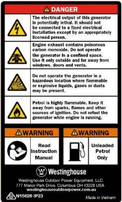 WESTINGHOUSE iGen4500s - SAFETY LABELS - 2