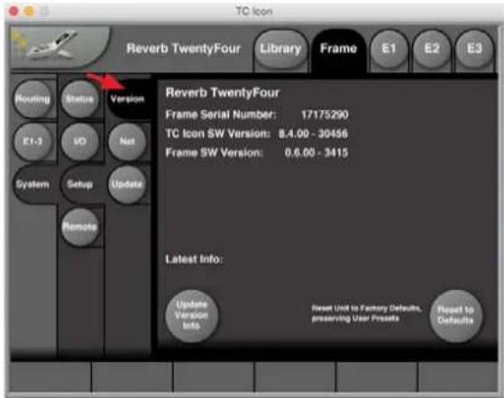TC ELECTRONIC Reverb Twentyfour - System/ Setup/ Version - 1