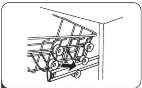 Diagram of a mechanical cart with wheels and a directional arrow, no text or symbols present