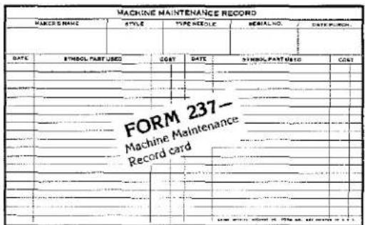 Union Special 52800BD - Machine Maintenance Records - 1