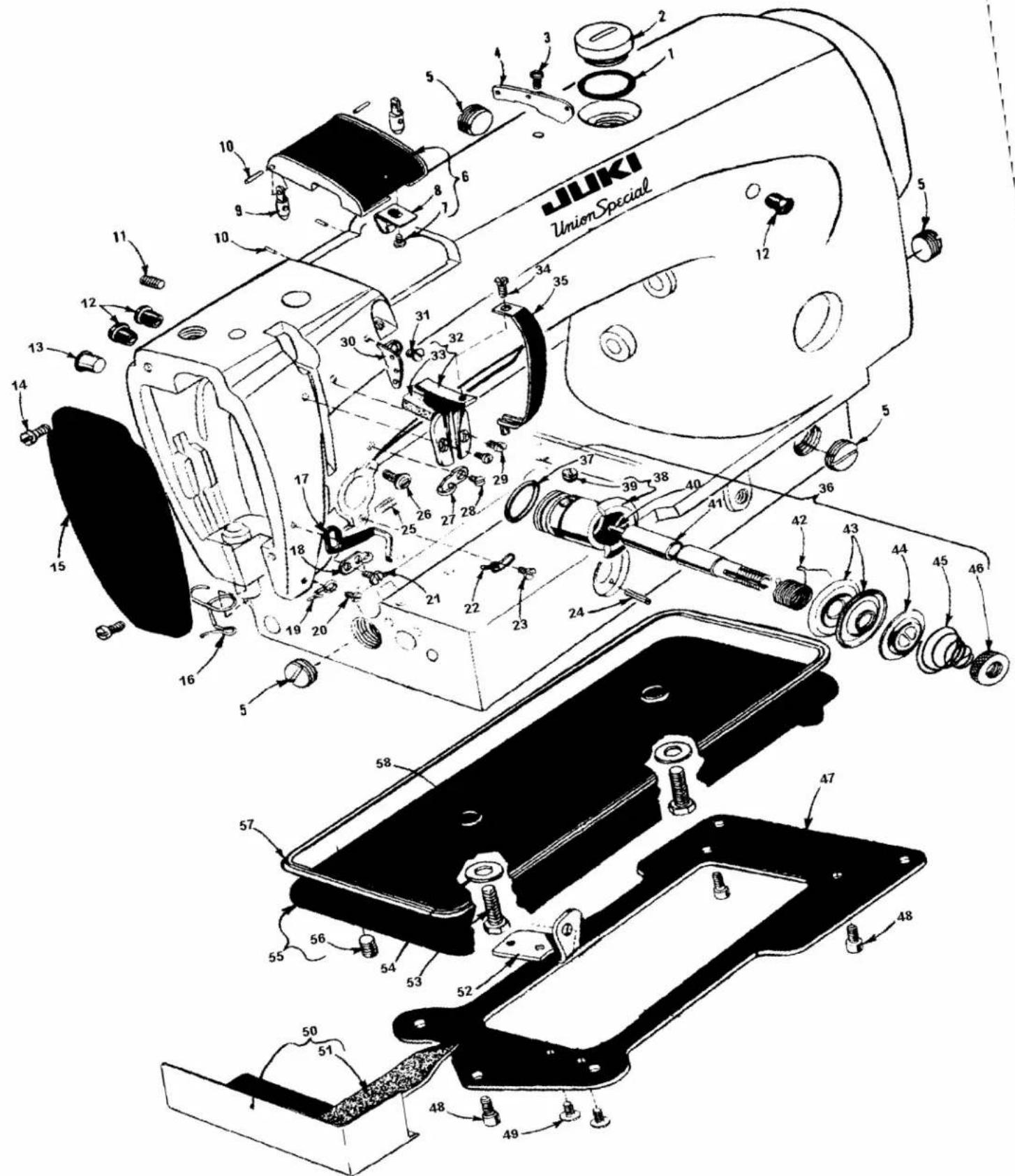 Union Special 63900AAE - MAINFRAME, BUSHING, OIL GAUGE HEAD OIL SIPHON AND MISCELLANEOUS OILING PARTS (CONT.) - 1