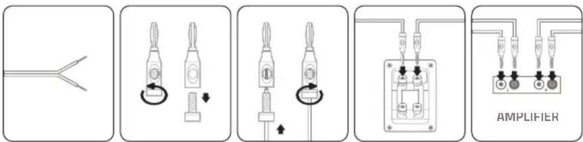 Diagram illustrating the step-by-step installation of a microcontroller terminal, showing pin connection and amplifier connection.