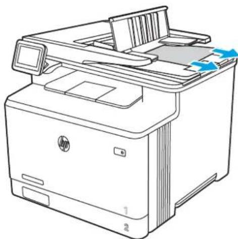 Line drawing of a HP printer with paper feed and paper clip (no text or symbols)