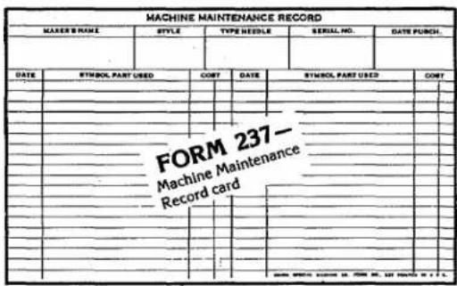 Union Special 39500QX - Machine Maintenance Records - 1