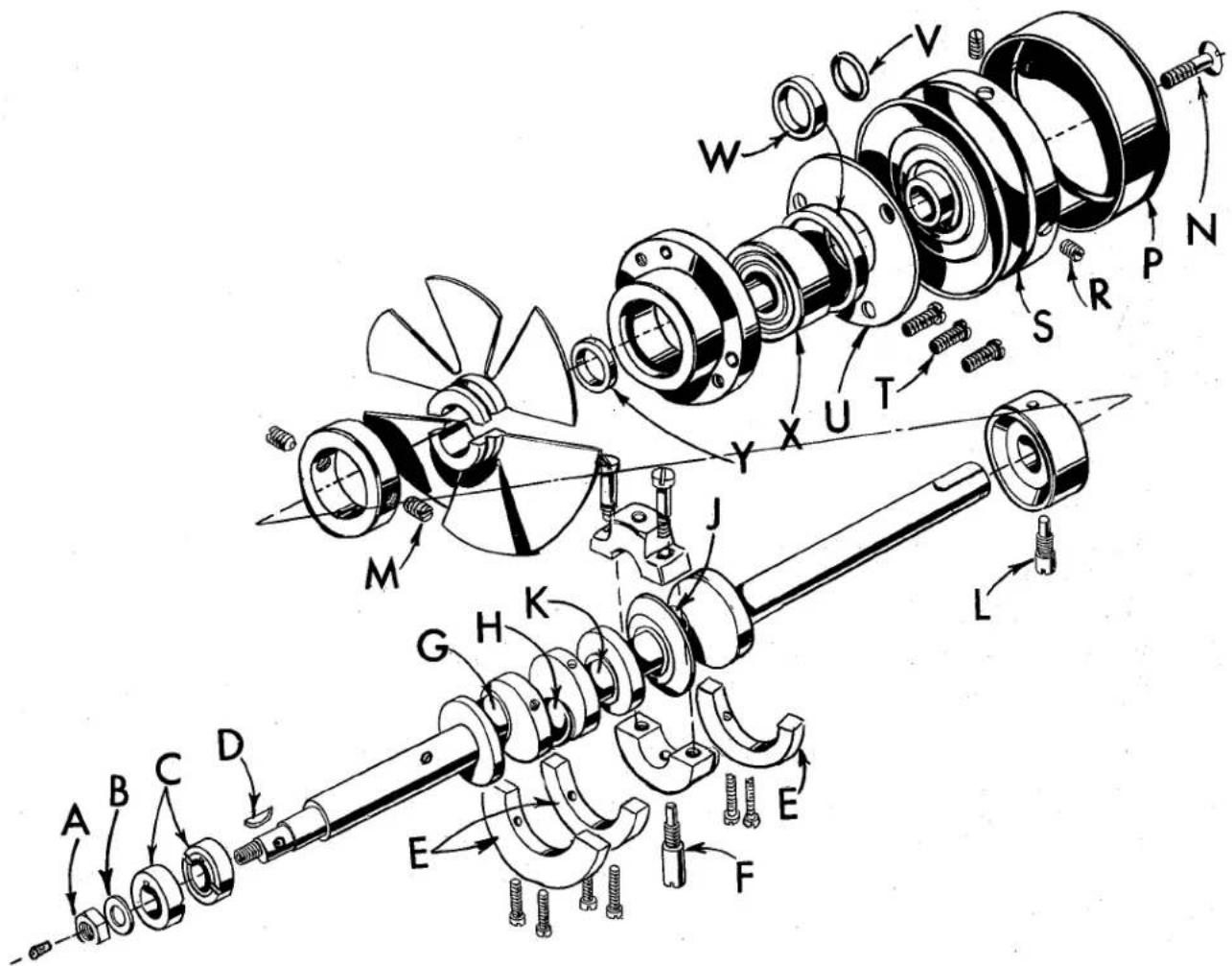Technical diagram of a mechanical assembly with labeled parts and directional arrows indicating motion or assembly.