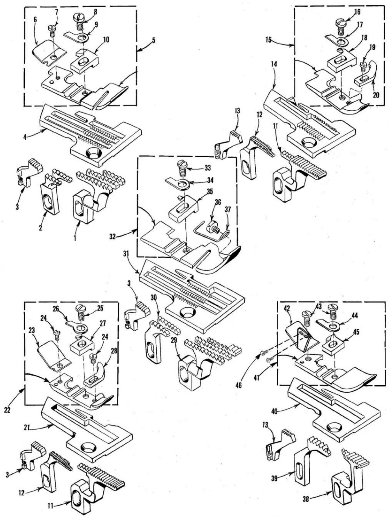 Exploded view diagram of a mechanical assembly with numbered parts for identification and assembly reference.