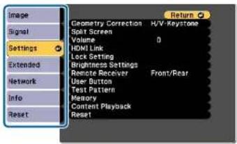 EPSON EB-L1065UNL - Select a top menu item. - 2