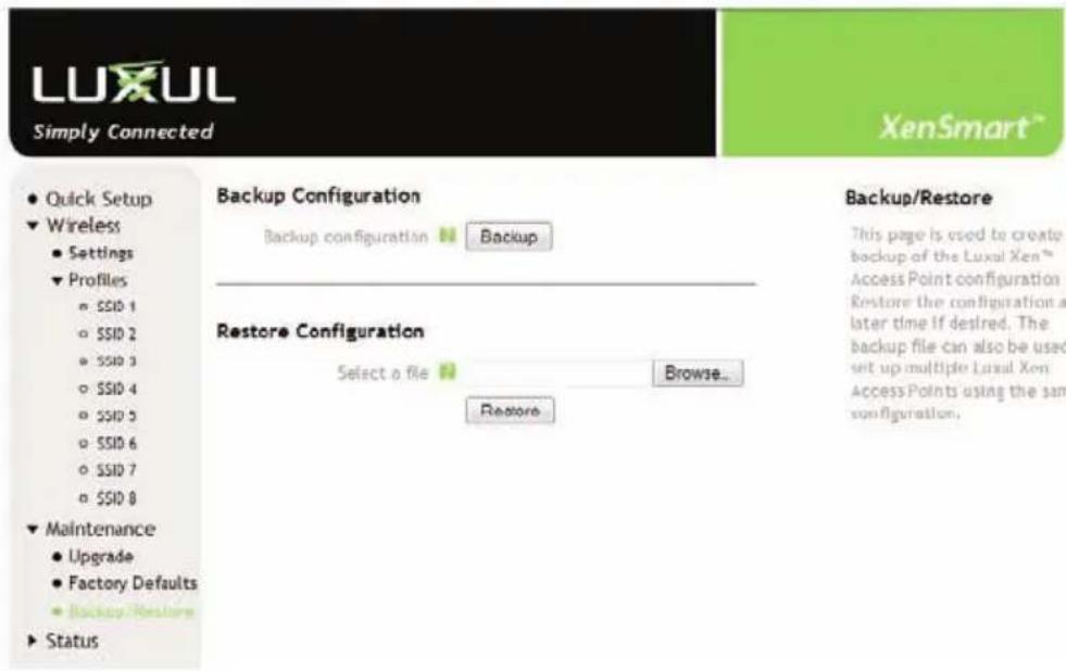 Luxul Xen XAP-1020 - Backup/Restore - 1