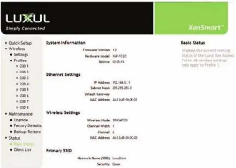 Luxul Xen XAP-1020 - Basic Status - 1