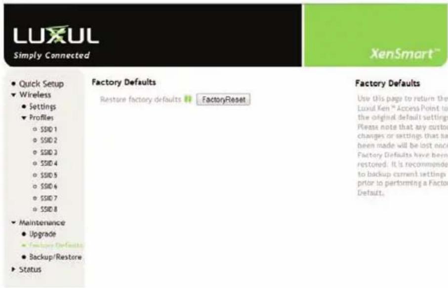 Luxul Xen XAP-1020 - Factory Defaults - 1
