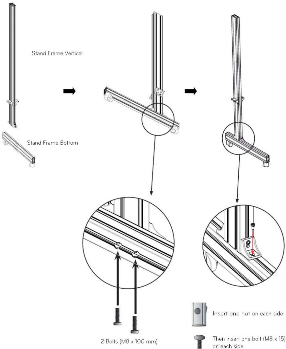 LG AB-BP200X - Attaching the Bottom Stand Frame and Vertical Stand Frame - 1