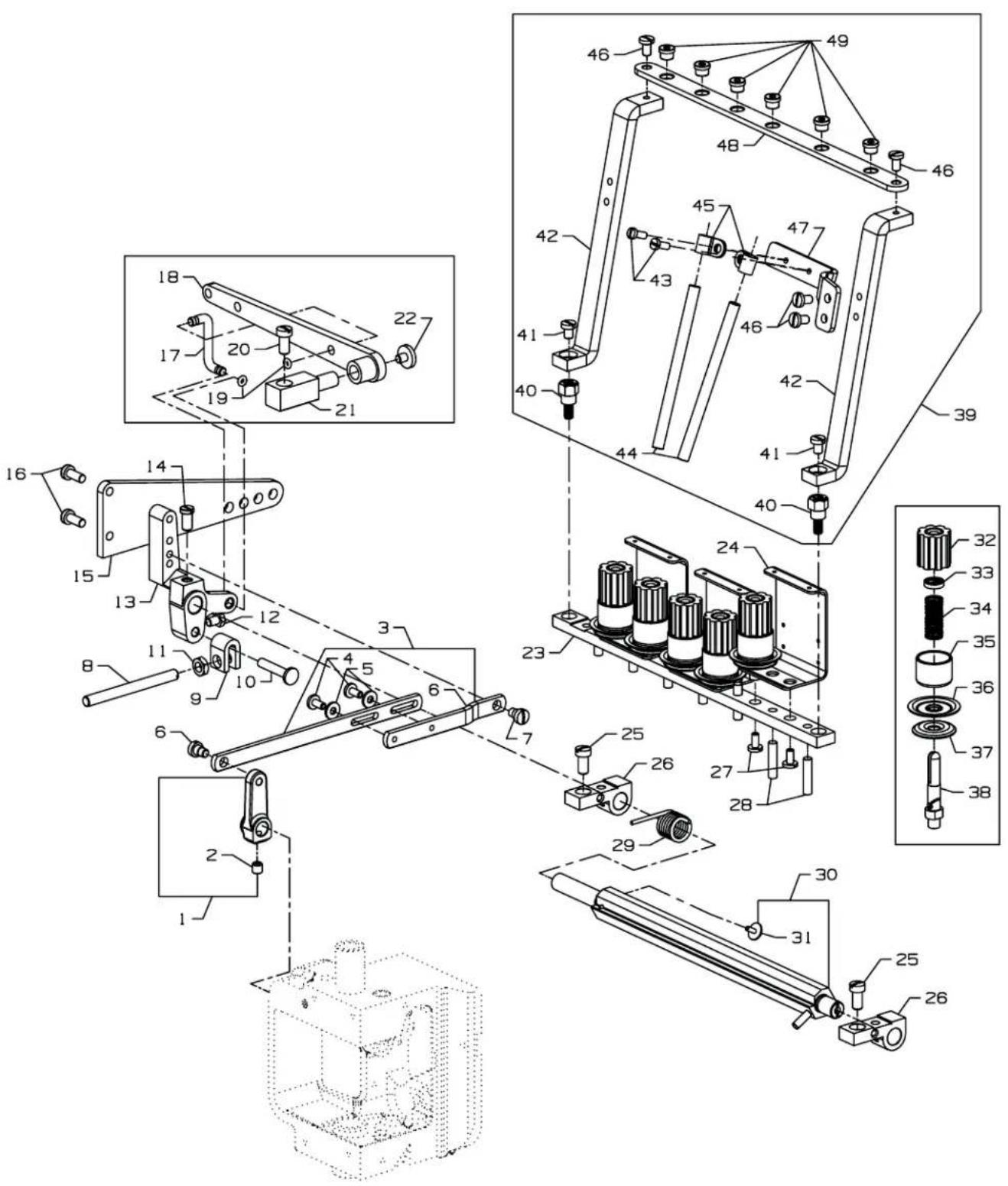 Union Special 36200L200-52 - CRANKSHAFT &amp; NEEDLE LEVER PARTS - 1