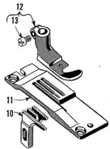 Technical diagram of a mechanical assembly with numbered parts labeled 10, 11, 12, and 13.