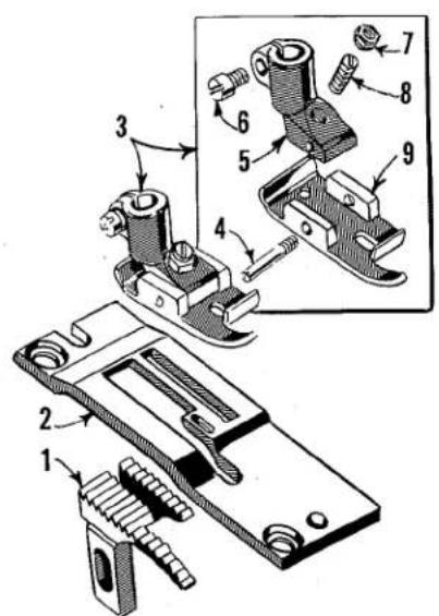 Technical diagram of a mechanical assembly with numbered components, showing exploded view and assembled parts.