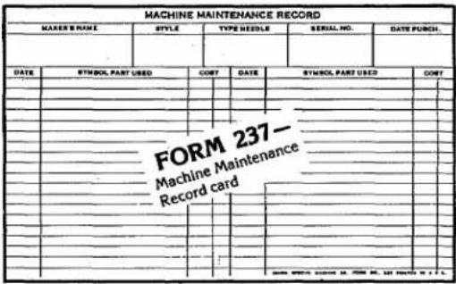 Union Special 39500QL - Machine Maintenance Records - 1