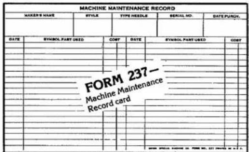 Union Special 39500QG - Machine Maintenance Records - 1