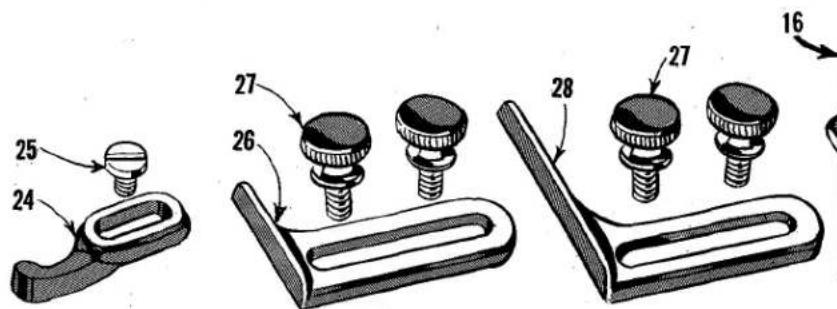 Technical diagram showing mechanical components with numbered parts, including a clamp and two washers.