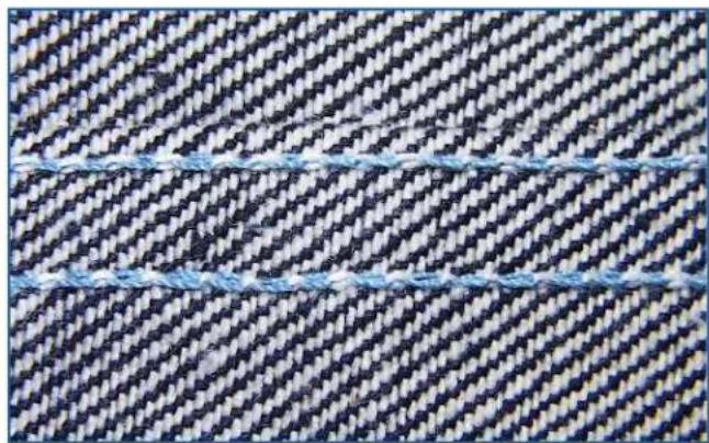 Union Special 35800DNUB8 - Appearance of Standard vs. Soft Double-locked Stitch - 1