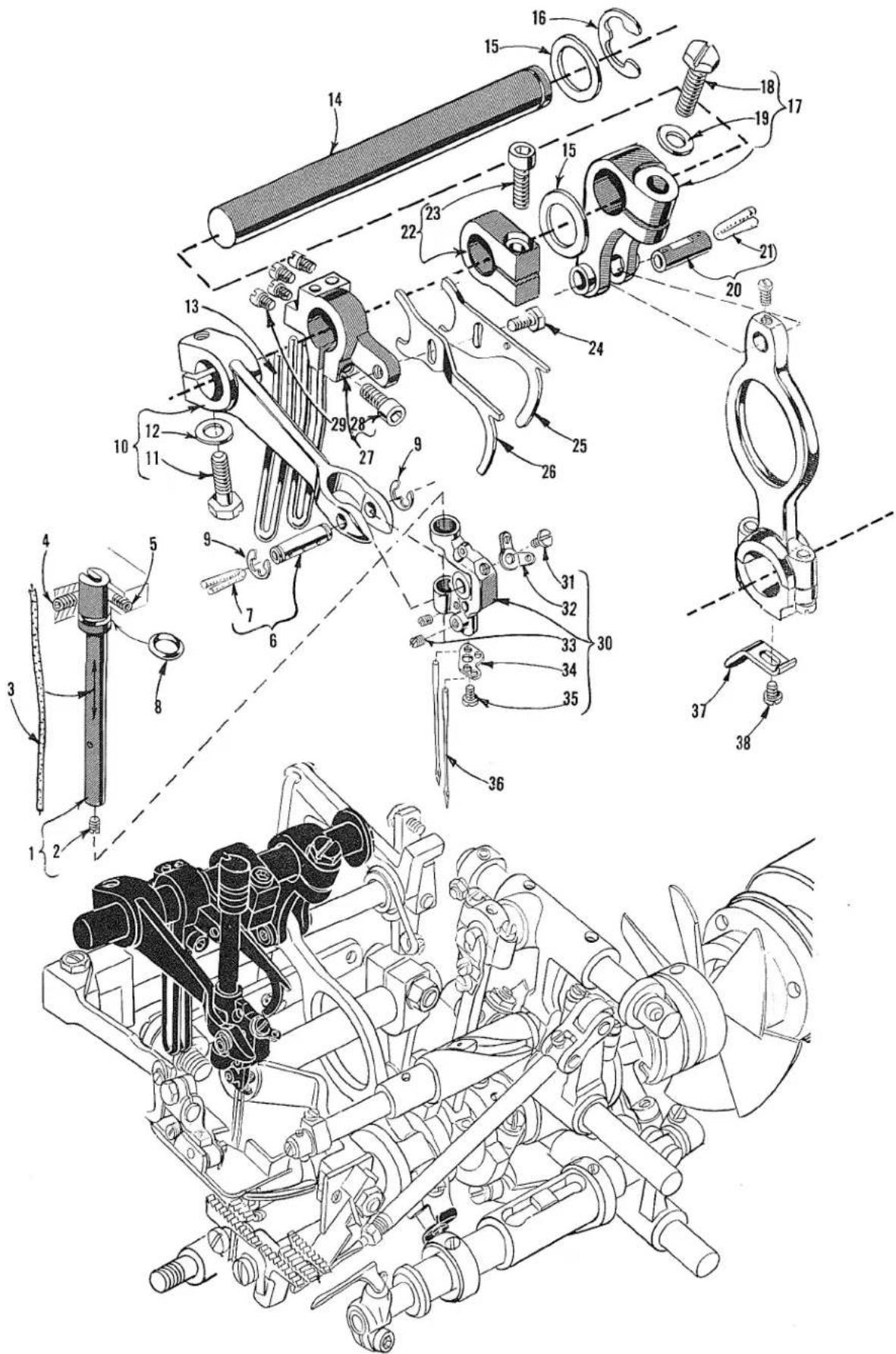 Technical diagram of a mechanical assembly with numbered components and exploded view, likely for engineering or manufacturing documentation.