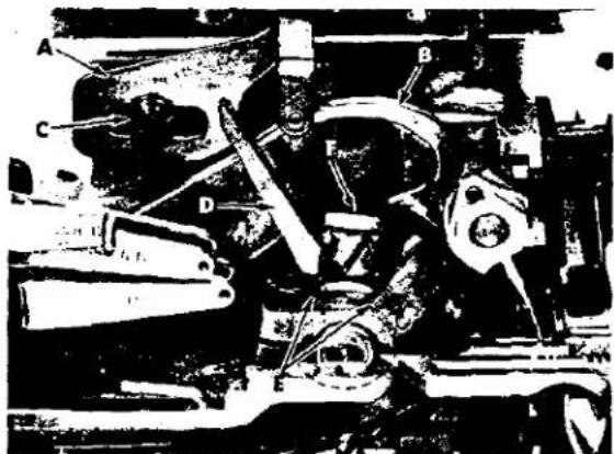 Technical diagram of a mechanical assembly with labeled parts A, B, C, and D