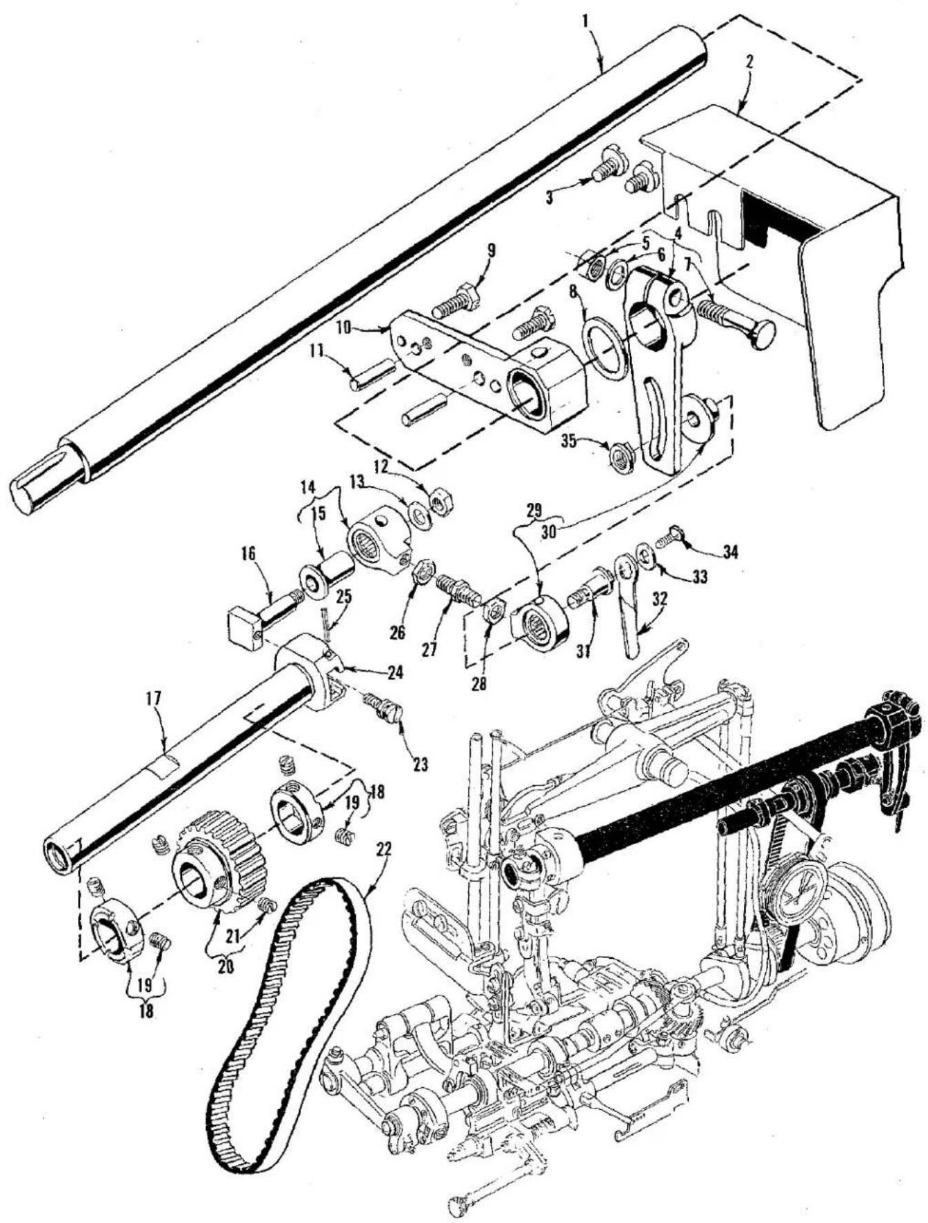 Technical diagram of a mechanical assembly with numbered components for identification