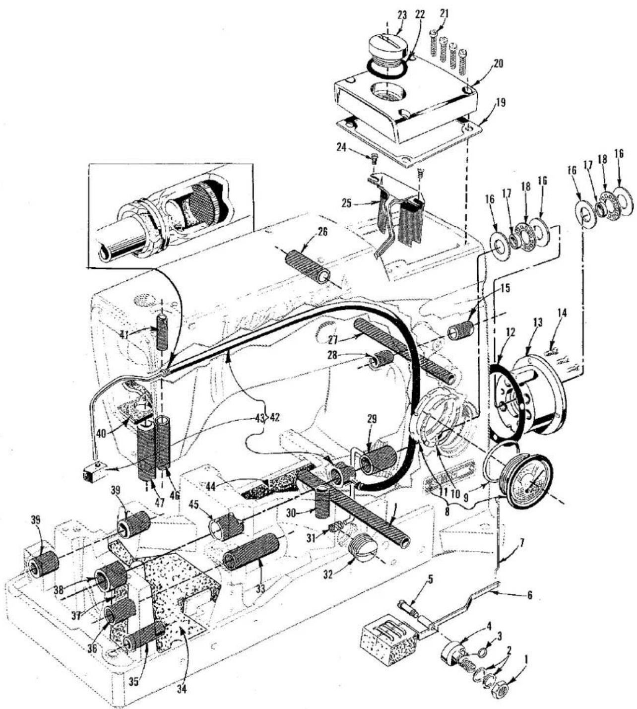 Technical diagram of a mechanical assembly with numbered components for identification