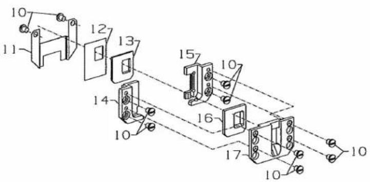 Technical diagram of a mechanical assembly with numbered components and alignment lines