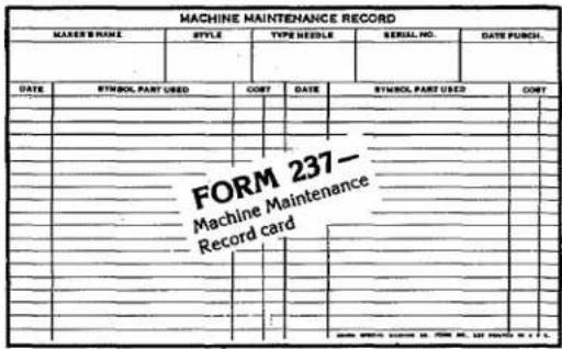Union Special 39500TG - Machine Maintenance Records - 1