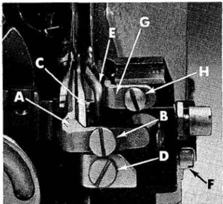Labeled mechanical component diagram with numbered parts A through H