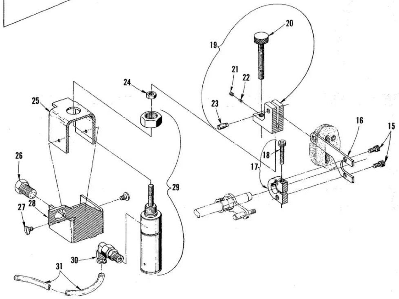 Technical diagram of mechanical assembly with numbered components and labeled parts