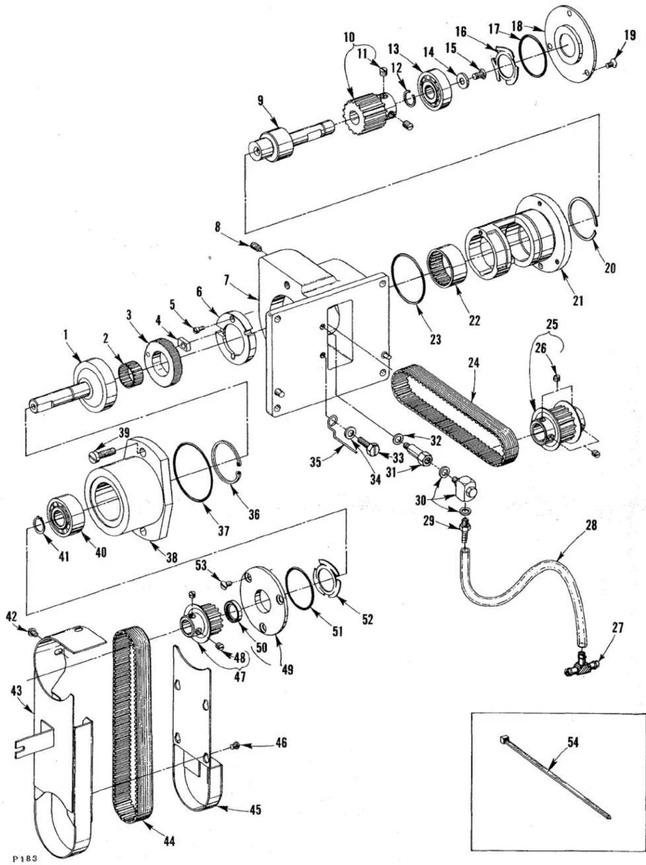 Exploded view diagram of a mechanical assembly with numbered parts for identification