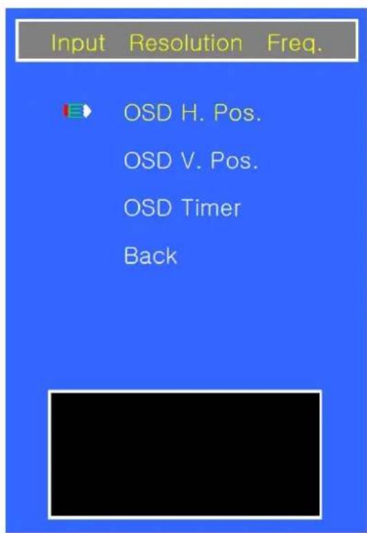 Input Resolution Freq. OSD H. Pos. OSD V. Pos. OSD Timer Back