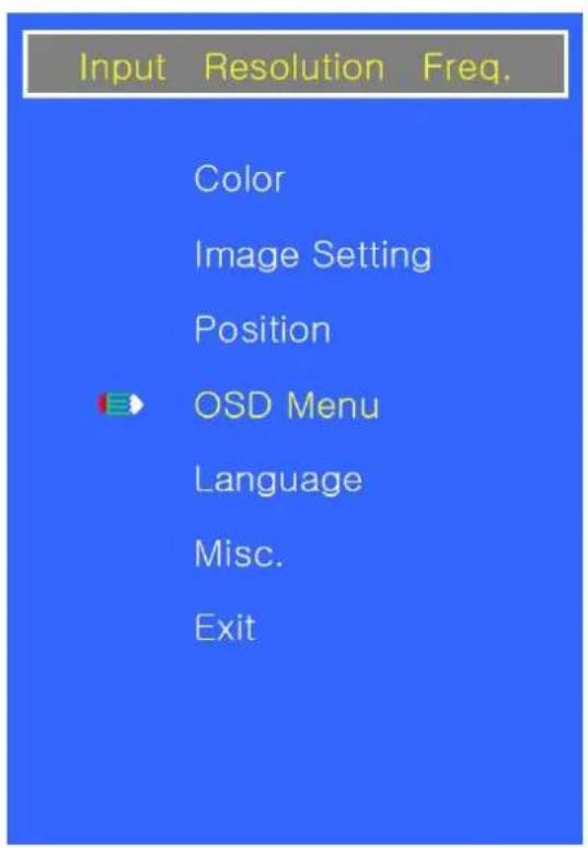 Input Resolution Freq. Color Image Setting Position OSD Menu Language Misc. Exit