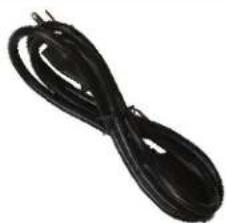 Black cable with two metallic pins, isolated on white background (no text or symbols)