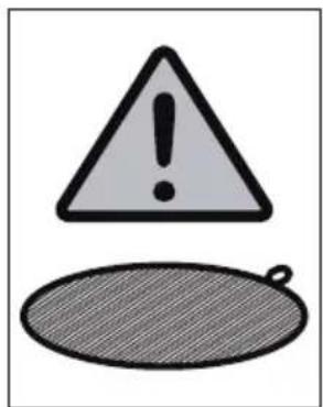 Warning symbol image showing a triangular warning triangle with an exclamation mark and a circular shield with a small droplet.