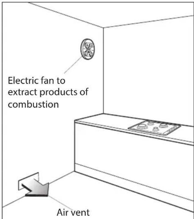Electric fan to extract products of combustion Air vent