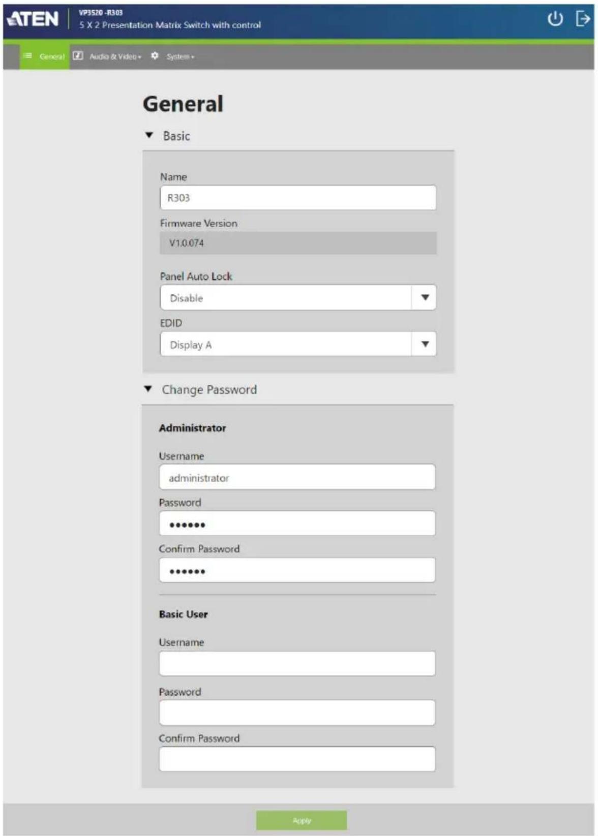 ATEN VP3520 - General Settings - 1