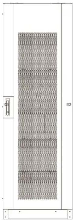 Technical line drawing of a vertical panel with grid pattern and a small inset component (no text or symbols)