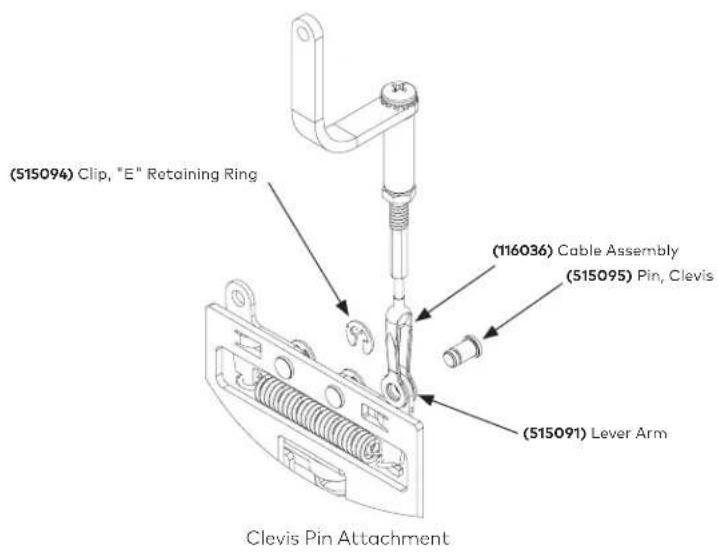 (515094) Clip, "E" Retaining Ring (116036) Cable Assembly (515095) Pin, Clevis (515091) Lever Arm Clevis Pin Attachment